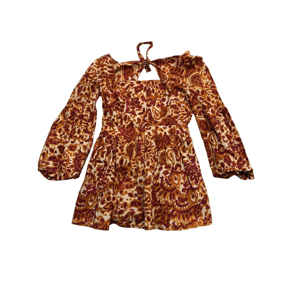 Love‎ The Label Dress Womens Small Orange Paisley Fit & Flare Boho Long Sleeve